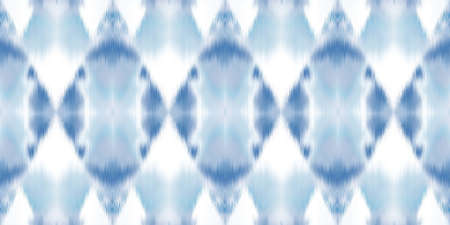 Geometric indigo blue ombre tie dye batik stripe border pattern. Seamless shibori space dyed striped...