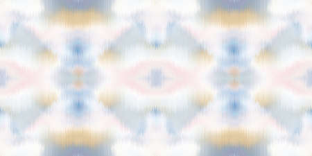 Geometric pastel summer tie dye batik stripe border pattern. Seamless shibori space dyed striped...