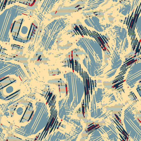 Fun yellow blue red abstract seamless texture. Modern retro swim wear fashion all over print. Coastal living cushion cover design or beach cottage fabric background. High quality jpg batik swatch.の写真素材