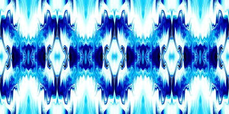 Geometric indigo blue ombre tie dye batik stripe border pattern. Seamless shibori space dyed striped effect fashion trim edging. Washed out boho beach wear ribbon endless tape.の写真素材