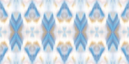Geometric indigo blue ombre tie dye batik stripe border pattern. Seamless shibori space dyed striped...