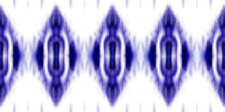 Geometric indigo blue ombre tie dye batik stripe border pattern. Seamless shibori space dyed striped...
