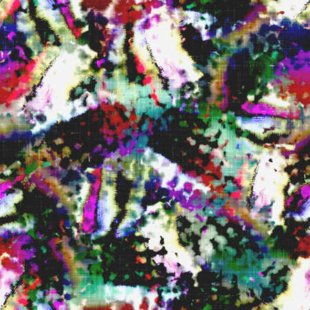 Messy summer tie dye batik beach wear pattern. Seamless colorful stain space dyed effect fashion. Washed out soft furnishing background.の写真素材