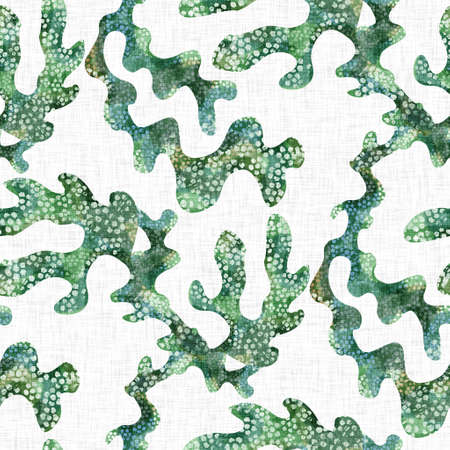 Whimsical under the sea seaweed kelp pattern. Childish screen block print effect. Playful tropical summer scuba beach vacation background. Cute cartoon scandi underwater plant riso seamless design.の写真素材