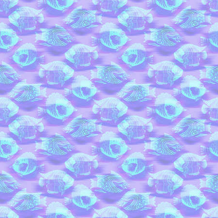 Ultraviolet iridescent fish pattern background. Modern digital lavender peri purple under the sea fishes texture. Tropical calm coastal wellness all over print.の写真素材