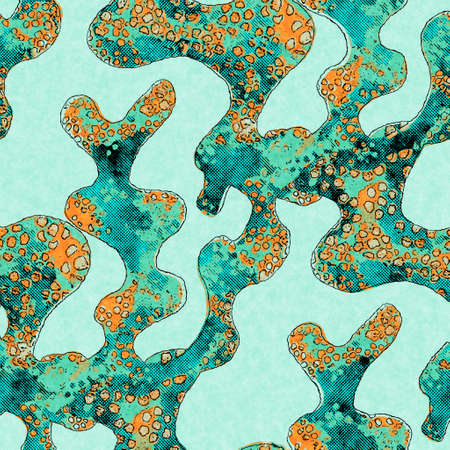 Coral green seaweed linen wash nautical background. Summer coastal style fabric swatches. Under the sea life tropical kelp material. 2 tone green reef dyed textile seamless pattern.の写真素材