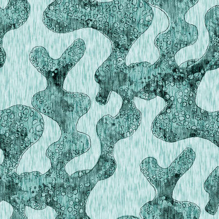 Aegean teal shoal of fish linen wash nautical background. Summer coastal style fabric swatches. Under the sea life swimming tropical fishes material. 2 tone blue dyed textile seamless pattern.の写真素材