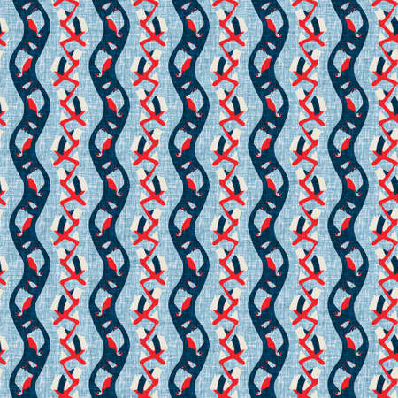Indigo blue vertical broken stripes nautical seamless pattern. Modern marin line striped sailor...