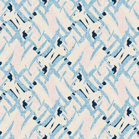 Indigo blue mottled grid check nautical seamless pattern. Modern irregular marine line geometric...