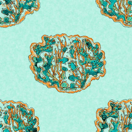 Coral teal shoal of fish linen wash nautical background. Summer coastal style fabric swatches. Under...