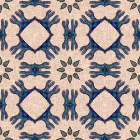 Coastal coral reef geometric quilt style linen pattern. Seamless marine fabric effect background for...