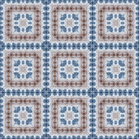 Dark indigo blue white bandanna style dye print pattern. Seamless ethnic silk home decor design with...