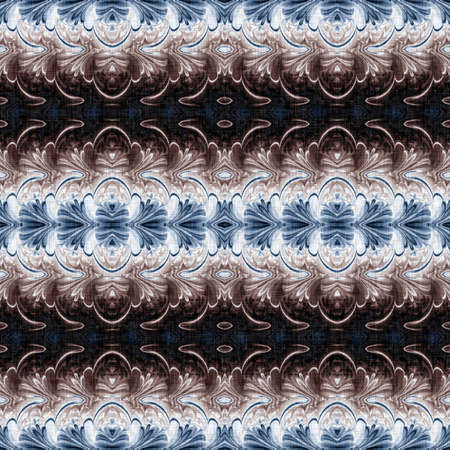 Dark indigo blue bandana style tie dye print pattern. Seamless ethnic silk home decor design with a...
