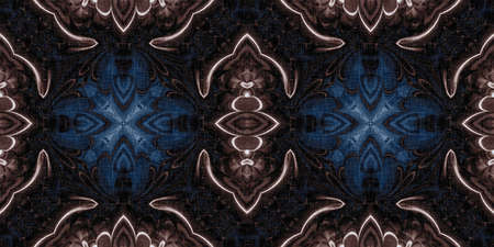 Dark indigo blu bandanna style tie dye border pattern. Seamless vintage ethnic silk home decor...