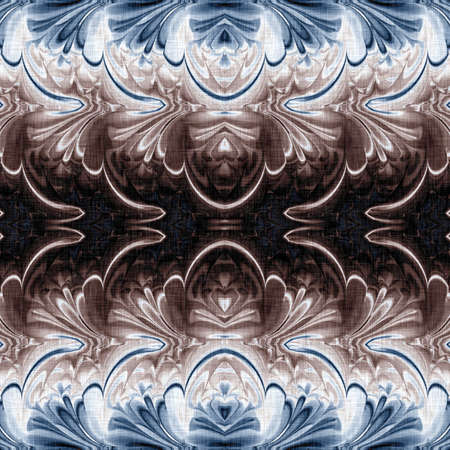 Dark indigo blue bandana style tie dye print pattern. Seamless ethnic silk home decor design with a...