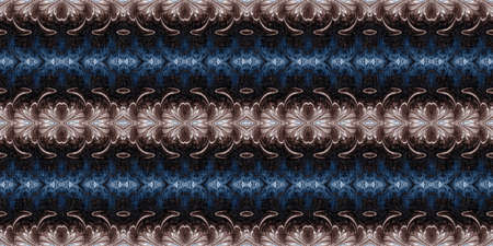 Dark indigo blu bandanna style tie dye border pattern. Seamless vintage ethnic silk home decor...