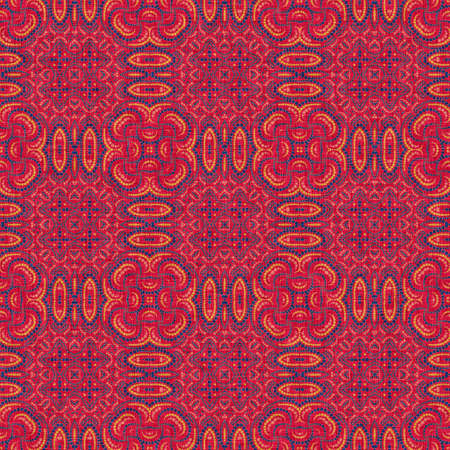 Indian boho summer bandana seamless symmetrical pattern. Versatile masculine red blue scarf print in...