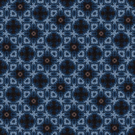 Dark indigo blue white bandanna style tye dye print pattern. Seamless ethnic silk home decor design...