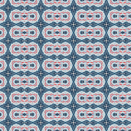 Indigo blue red batik geo nautical seamless pattern. Modern marin geometric kaleidoscope sailor...
