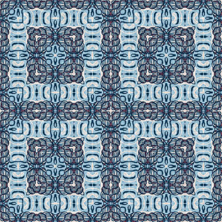 Indigo blue red batik geo nautical seamless pattern. Modern marin geometric kaleidoscope sailor...