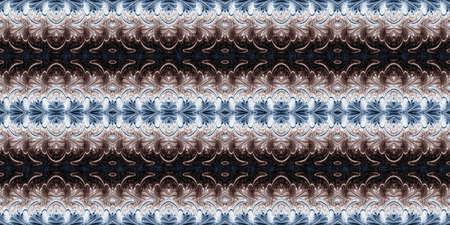 Dark indigo blu bandanna style tie dye border pattern. Seamless vintage ethnic silk home decor...