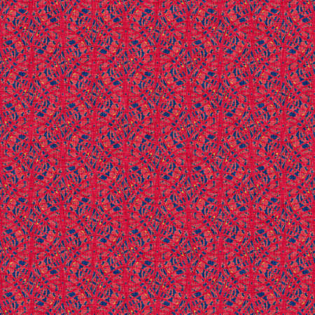 Indian boho summer bandana seamless symmetrical pattern. Versatile masculine red blue scarf print in kaleidoscopic floral ornamental style.の写真素材