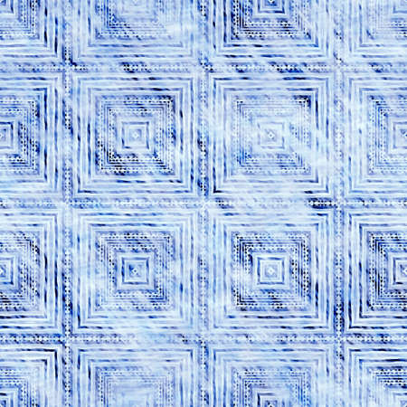 Indigo blue grunge wash linen print pattern. Modern rustic nantucket distressed fabric textile effect background in pale worn style. Masculine tie dyed home deco fashion geometric designの写真素材