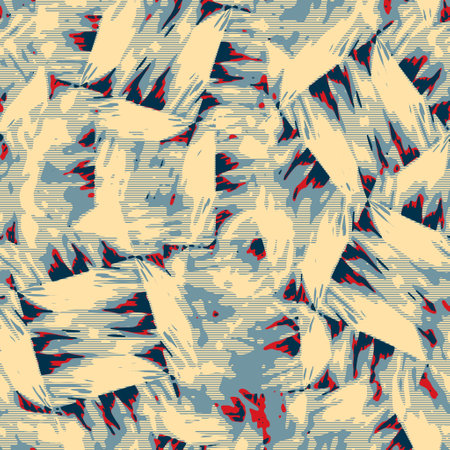 Classic marine blue red yellow seamless texture. Modern retro swim wear fashion allover print. Memphis style masculine grunge abstract background. High quality jpg swatch.の写真素材