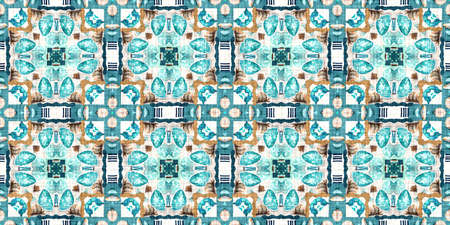 Teal beach house border in coastal style patchwork pattern. Modern nantucket summer printed edging...