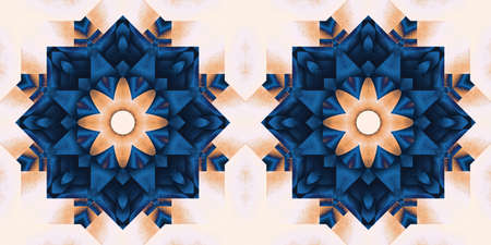 Blue white watercolor azulejo tile border background. Seamless coastal geometrical blur mosaic effect banner. Ornamental arabesque summer fashion repeat edge trim.の写真素材