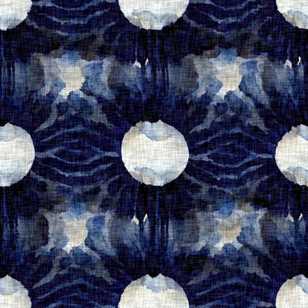 Summer indigo washed bandana dyed motif seamless pattern. Fashion all over print for beach wear. Masculine shirt tie dye effect. Repeatable woven textile swatchの写真素材