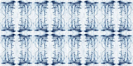 Indigo dye wash coastal damask seamless border pattern. Washed out geometric dip dyed blur effect...