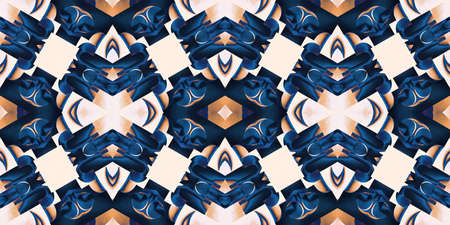 Blue white watercolor azulejo tile border background. Seamless coastal geometrical blur mosaic effect banner. Ornamental arabesque summer fashion repeat edge trim.の写真素材