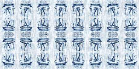 Indigo dye wash coastal damask seamless border pattern. Washed out geometric dip dyed blur effect...