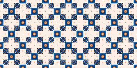 Blue white watercolor azulejo tile border background. Seamless coastal blur bleed geometrical floral...