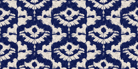 Summer indigo batik block print dyed motif seamless border pattern. Fashion edging ribbon trim for beach wear. Masculine shirt tie dye effect. Repeatable woven endless bandの写真素材
