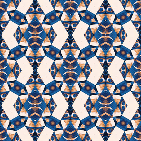 Indigo Blue white watercolor batik blur azulejos tile background. Seamless coastal blur painterly...