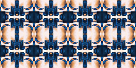 Blue white watercolor azulejo tile border background. Seamless coastal geometrical blur mosaic...