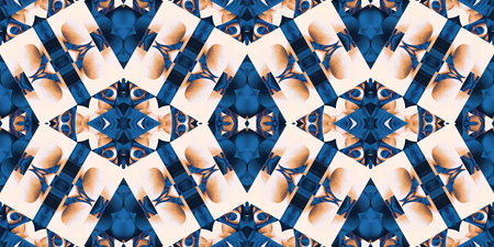 Blue white watercolor azulejo tile border background. Seamless coastal geometrical blur mosaic...