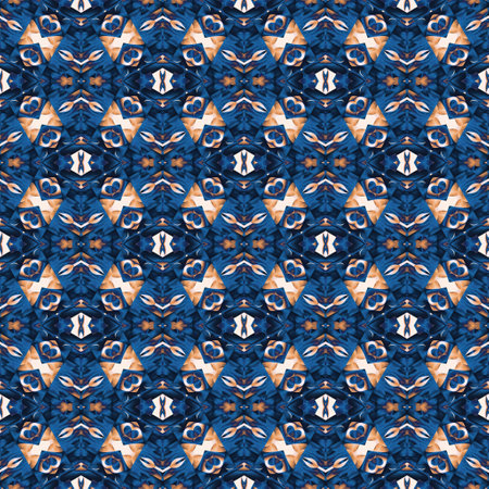 Indigo Blue white watercolor batik blur azulejos tile background. Seamless coastal blur painterly...