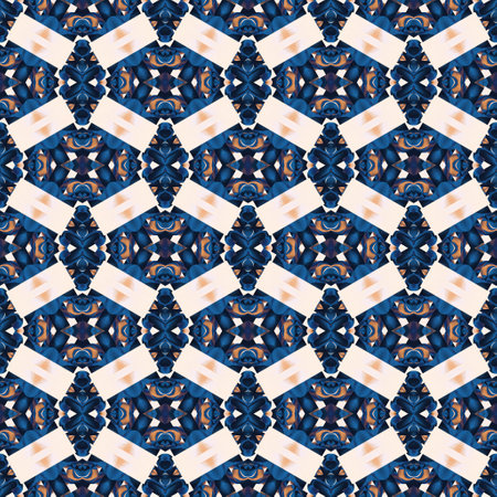 Indigo Blue white watercolor batik blur azulejos tile background. Seamless coastal blur painterly...