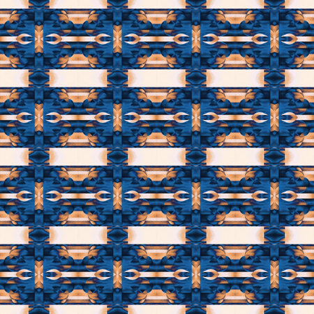 Indigo Blue white watercolor batik blur azulejos tile background. Seamless coastal blur painterly geometric mosaic effect. Patchwork masculine all over summer fashion damask repeatの写真素材