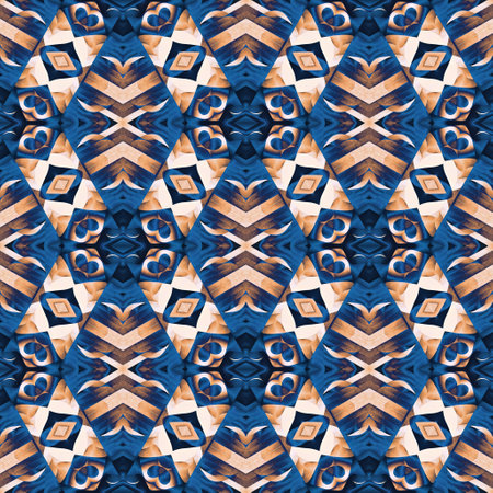 Indigo Blue white watercolor batik blur azulejos tile background. Seamless coastal blur painterly...