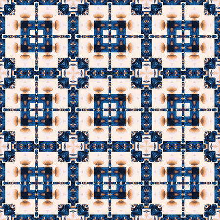 Indigo Blue white watercolor batik blur azulejos tile background. Seamless coastal blur painterly...