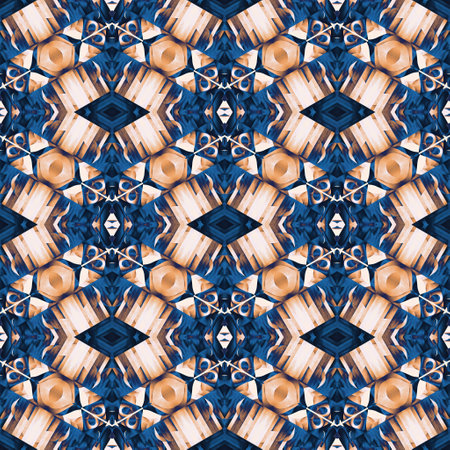 Indigo Blue white watercolor batik blur azulejos tile background. Seamless coastal blur painterly geometric mosaic effect. Patchwork masculine all over summer fashion damask repeatの写真素材