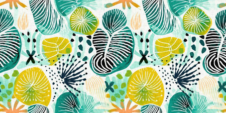 Seamless trendy underwater shell clam repeat background. Tropical modern seashell coastal pattern...