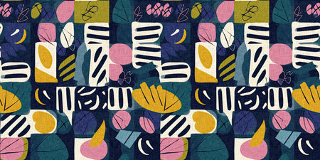 Modern fun pattern clash fabric border print for summer beach textile designs with a linen cotton...