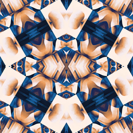 Indigo Blue white watercolor batik blur azulejos tile background. Seamless coastal blur painterly geometric mosaic effect. Patchwork masculine all over summer fashion damask repeatの写真素材