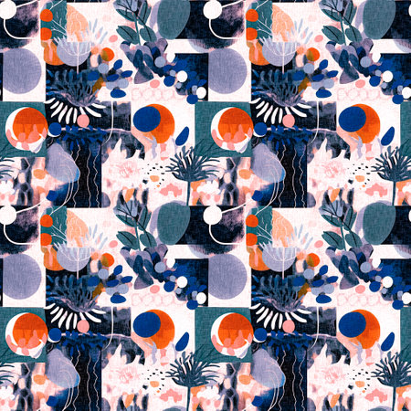 Fun modern coastal pattern clash fabric print for summer beach textile designs with a linen cotton effect. Seamless trendy repeat backgroundの写真素材