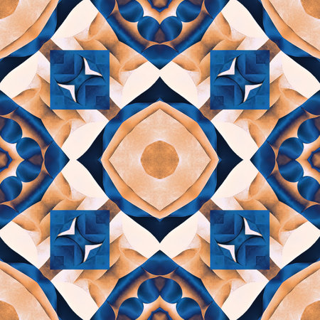 Indigo Blue white watercolor batik blur azulejos tile background. Seamless coastal blur painterly geometric mosaic effect. Patchwork masculine all over summer fashion damask repeatの写真素材